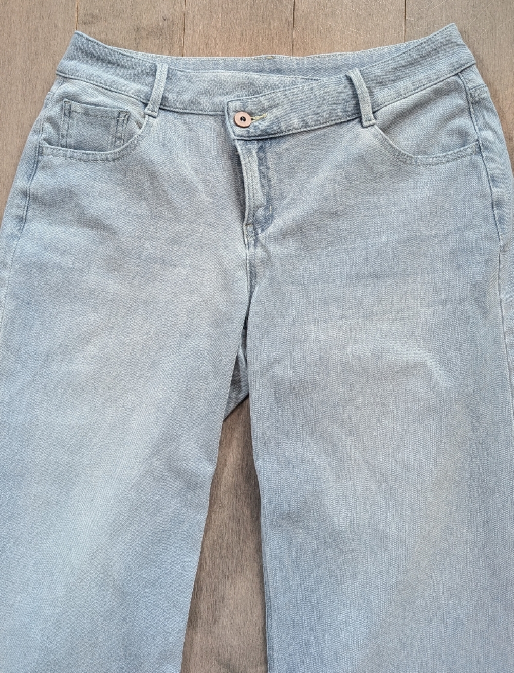 Halara Flex Denim Baggy Wide Leg Pants Asymmetric Low Rise Zipper Medium Petite - Picture 5 of 12